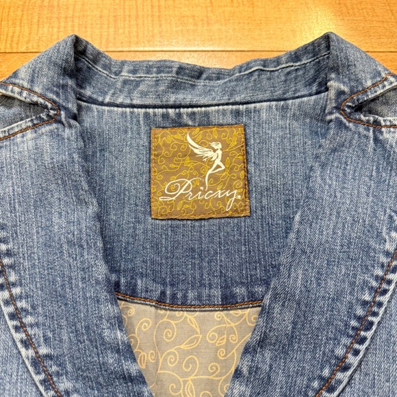 Pricxy Vintage Y2K Fairy Rhinestone Denim Jacket XL Blue Panelled Cropped Blazer - Picture 2 of 9